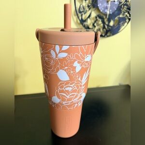Orange Floral Tumbler with Straw